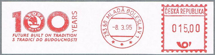 Franking stamp on the occasion of 100 years Skoda