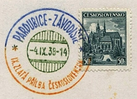 Meerkleurenstempel Gouden Helm wedstrijden Pardubice 1938