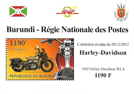 Burundi - block with Harley-Davidson Liberator