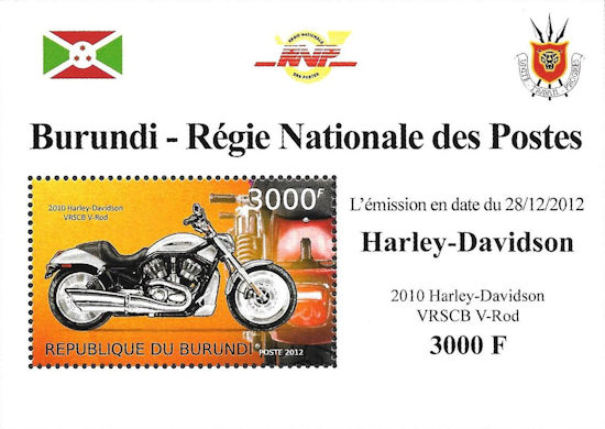 Burundi - blokje met Harley-Davidson VRSCB VRod