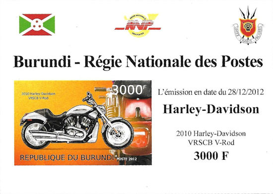 Burundi - block with Harley-Davidson VRSCB VRod