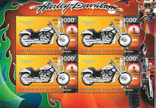 Burundi - blokje met Harley-Davidson VRSCB VRod