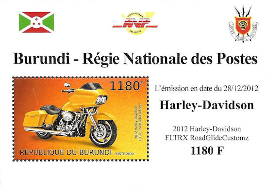 Burundi - block with Harley-Davidson FLTRX RoadGlide Custom