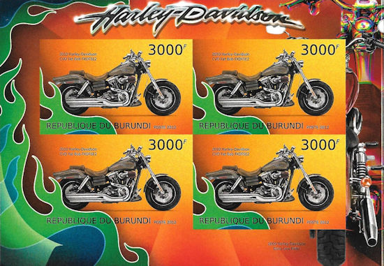 Burundi - block with Harley-Davidson CVO Fat Bob FXDFSE