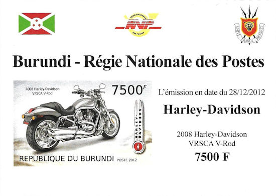 Burundi - block with Harley-Davidson VRSCA V-Rod