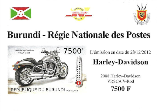 Burundi - blokje met Harley-Davidson VRSCA V-Rod