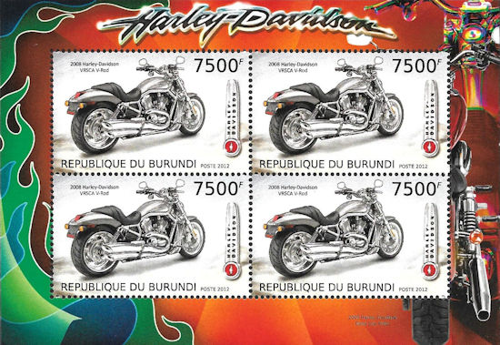 Burundi - block with Harley-Davidson VRSCA V-Rod