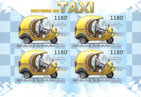 Burundi - block with Cuban Coco-taxi