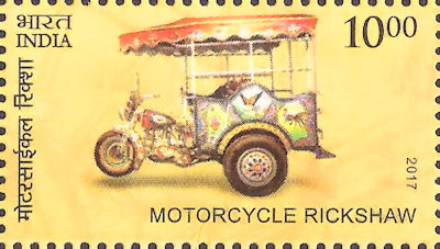 Postzegel India met motor Rickshaw