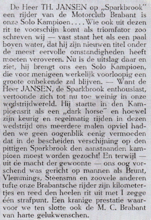 Bericht uit Het Motorrijwiel en de kleine auto over Theo Jansen te 's-Hertogenbosch