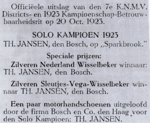 Bericht uit Het Motorrijwiel en de kleine auto over Theo Jansen te 's-Hertogenbosch