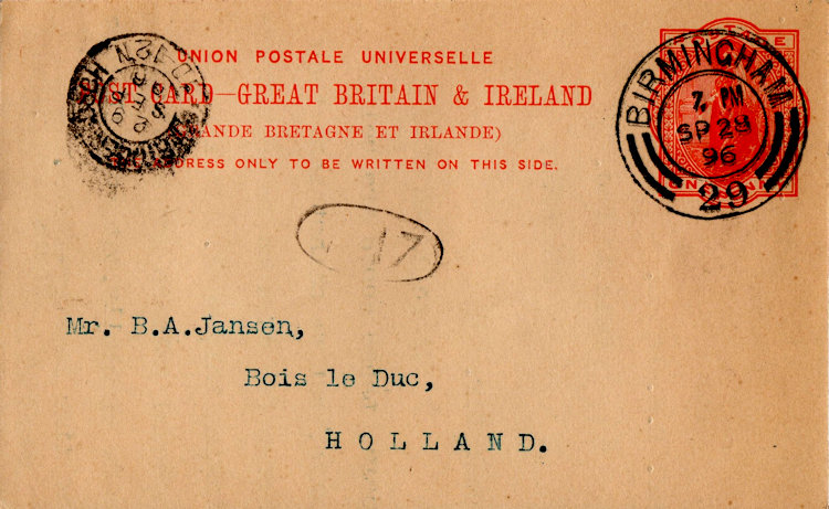 Briefkaart van Harpur Bros. & Mason aan de firma B.A. Jansen te 's-Hertogenbosch