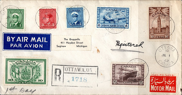 Canadese brief met Egyptisch Motor Mail label