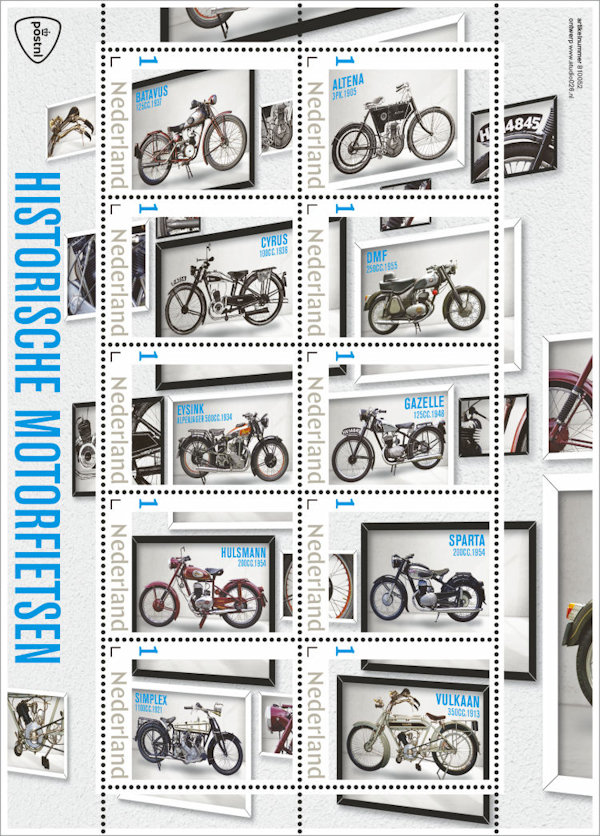 Semi-persoonlijke postzegel PostNL met Nederlandse motorfietsen