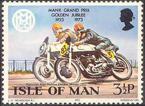 Postzegel Isle of Man met Stanley Woods op Norton
