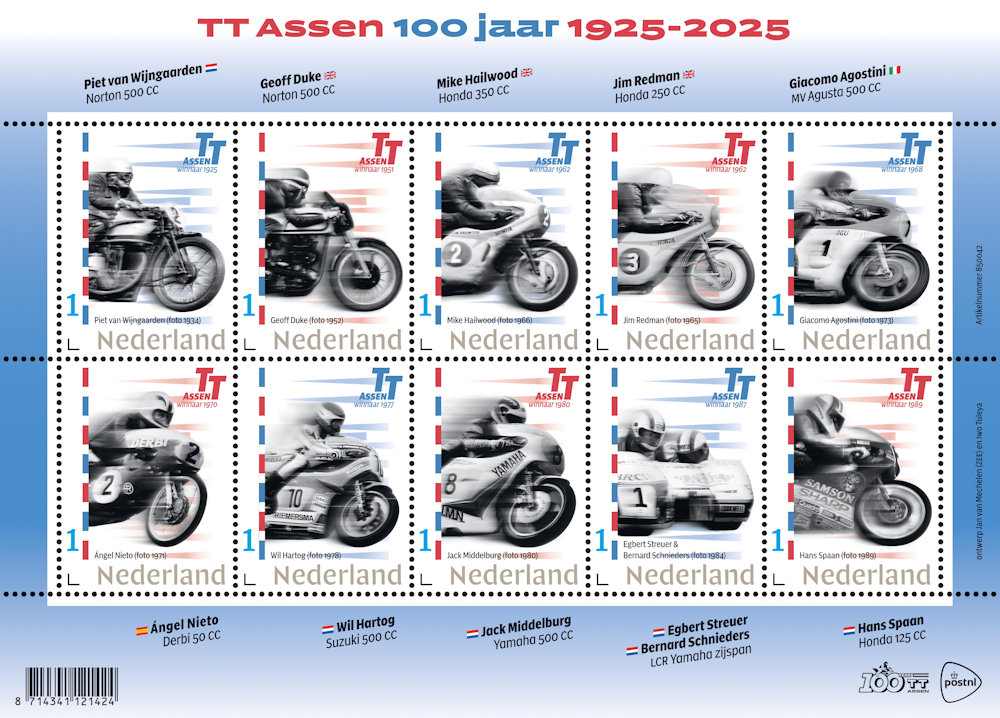 Postzegelvel Nederland ter gelegenheid van 100 Jaar TT-Assen
