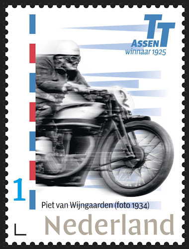Nederlandse postzegel tgv. 100 Jaar TT-Assen met Piet van Wijngaarden