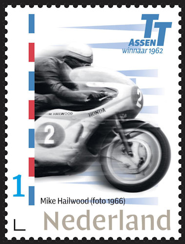 Nederlandse postzegel tgv. 100 Jaar TT-Assen met MIke Hailwood