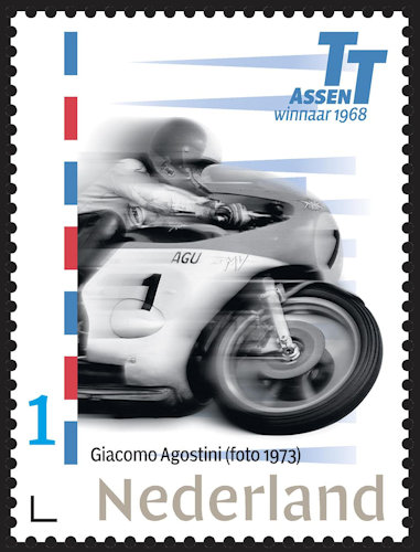 Nederlandse postzegel tgv. 100 Jaar TT-Assen met Giacomo Agostini