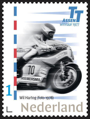Nederlandse postzegel tgv. 100 Jaar TT-Assen met Wil Hartog