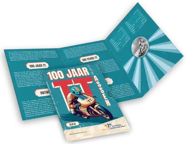 Nederlandse 5-euro munt tgv. 100 Jaar TT-Assen - zilveren versie met infoboekje