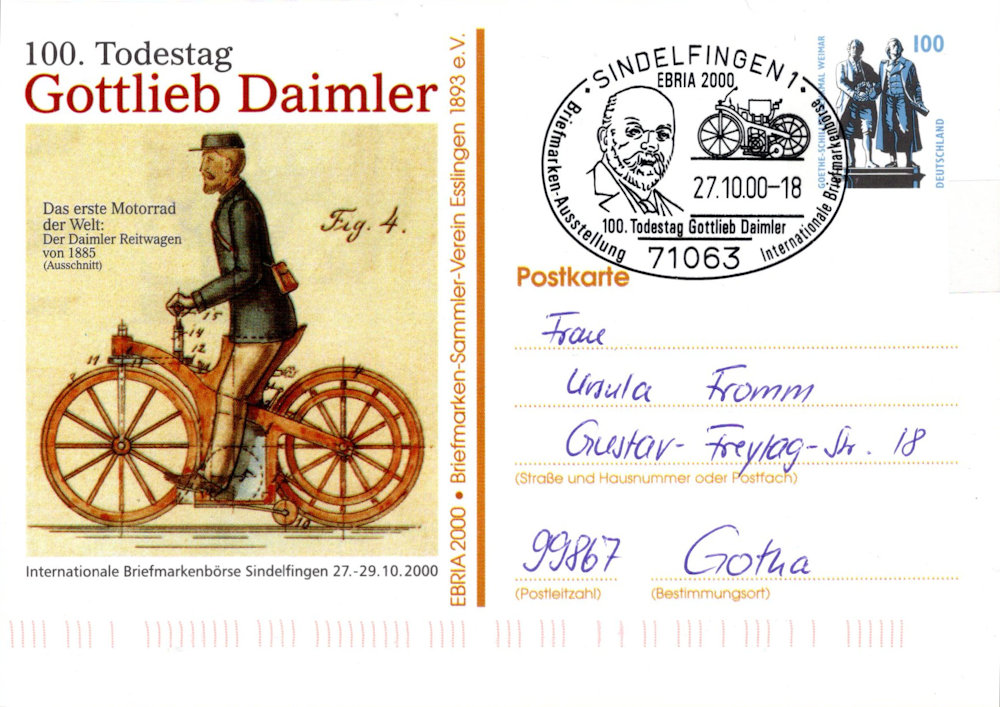 Kaart met afbeelding van Daimler's Einspur