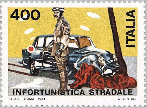 Postzegel Itali met motoragent bij ongeluk
