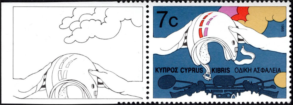Postzegel Cyprus ter promotie van valhelmgebruik
