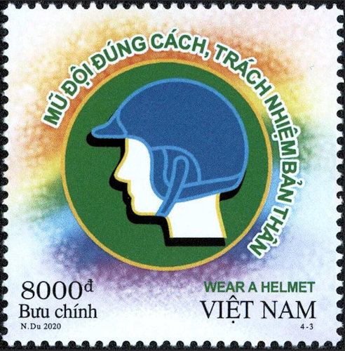 Vietnamese postzegel ter promotie van valhelmgebruik