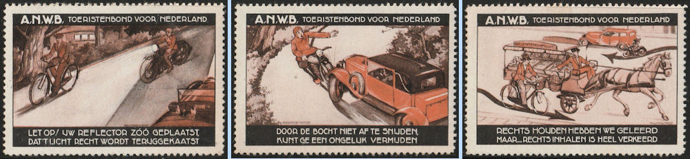 ANWB zegels met motorfietsen, uitgegeven in 1932 tbv. verkeerseducatie