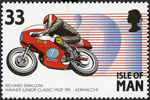 Postzegel Man met Aermacchi wegracer