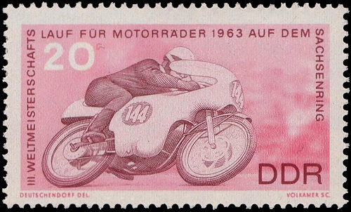 Postzegel Oost Duitsland met MZ wegracer