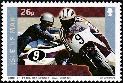 Postzegel Man met Bill Ivy en Phil Read