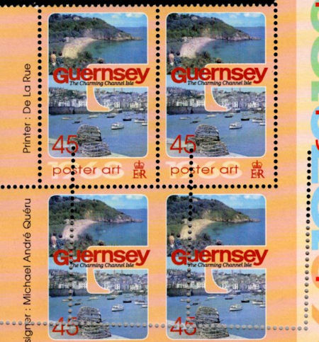 Postzegelvel Guernsey met mis-perforatie, gedrukt bij Thomas de La Rue