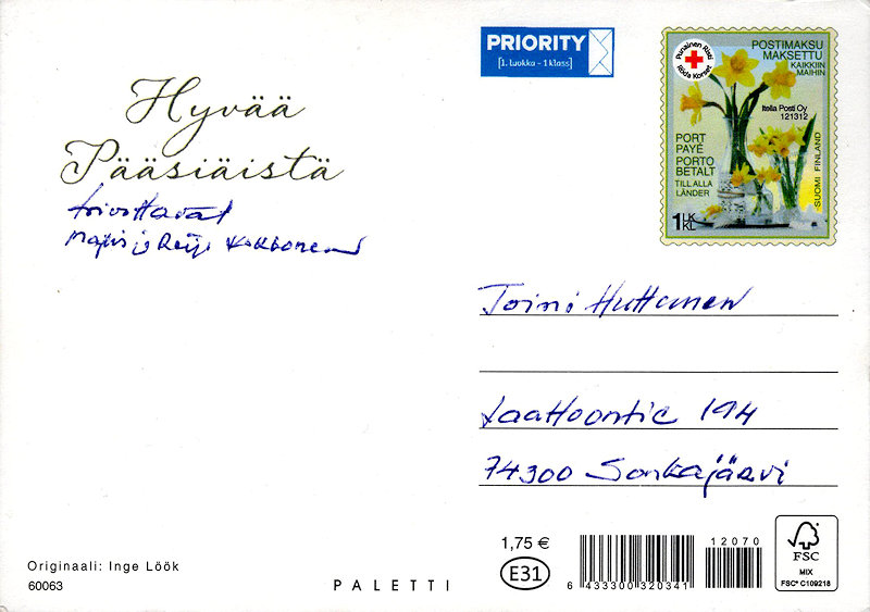 Finse Rode Kruis kaart, getekend door Inge L&ouml;&ouml;k