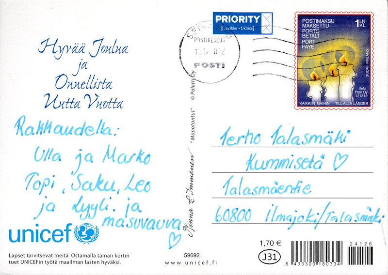 Finse Unicef kerstkaart