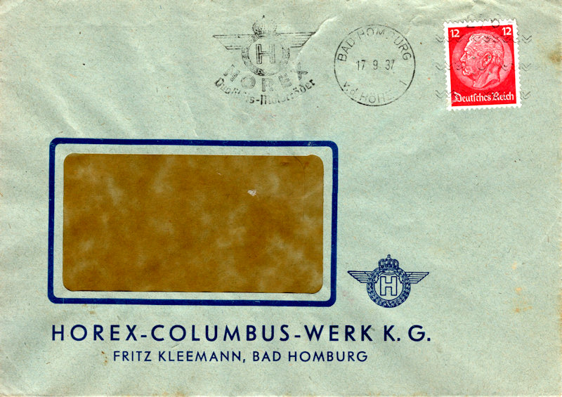 Envelop gefrankeerd met een Komusina postzegelplakmachine