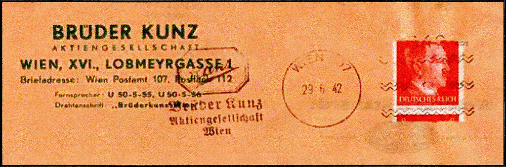 Verkeerd afgesneden postzegel, aangebracht met een Komusina postzegelplakmachine