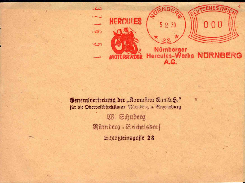 Envelop gefrankeerd met een Komusina frankeermachine