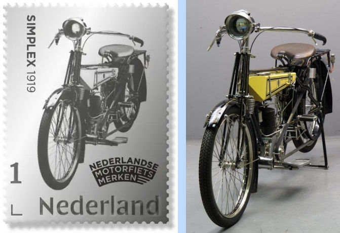Zilveren postzegel PostNL met Simplex motorfiets