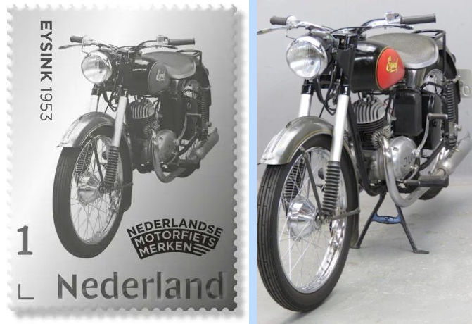 Zilveren postzegel PostNL met Eysink motorfiets