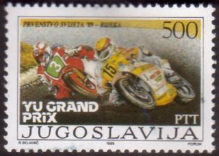 Zegel Joegoslavië met motoren uit 2 verschillende race-klassen