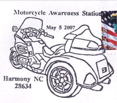 Motorcycle Awareness stempel met Goldwing trike