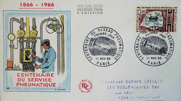 Franse FDC tgv. 100 jaar buizenpost