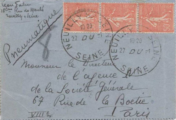 French pneumatic post letter