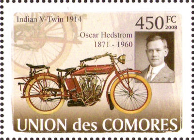 Zegel Comoren met Indian V-twin 1914