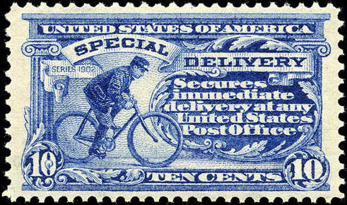 USA Express stamp with bicycling postman