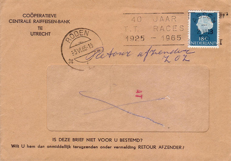 Envelope with Transorma code stamp